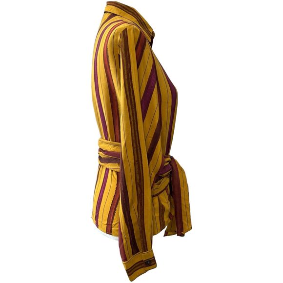 Max Mara Silk Wrap Around Belt Striped Blouse Size 6 - Picture 12 of 14